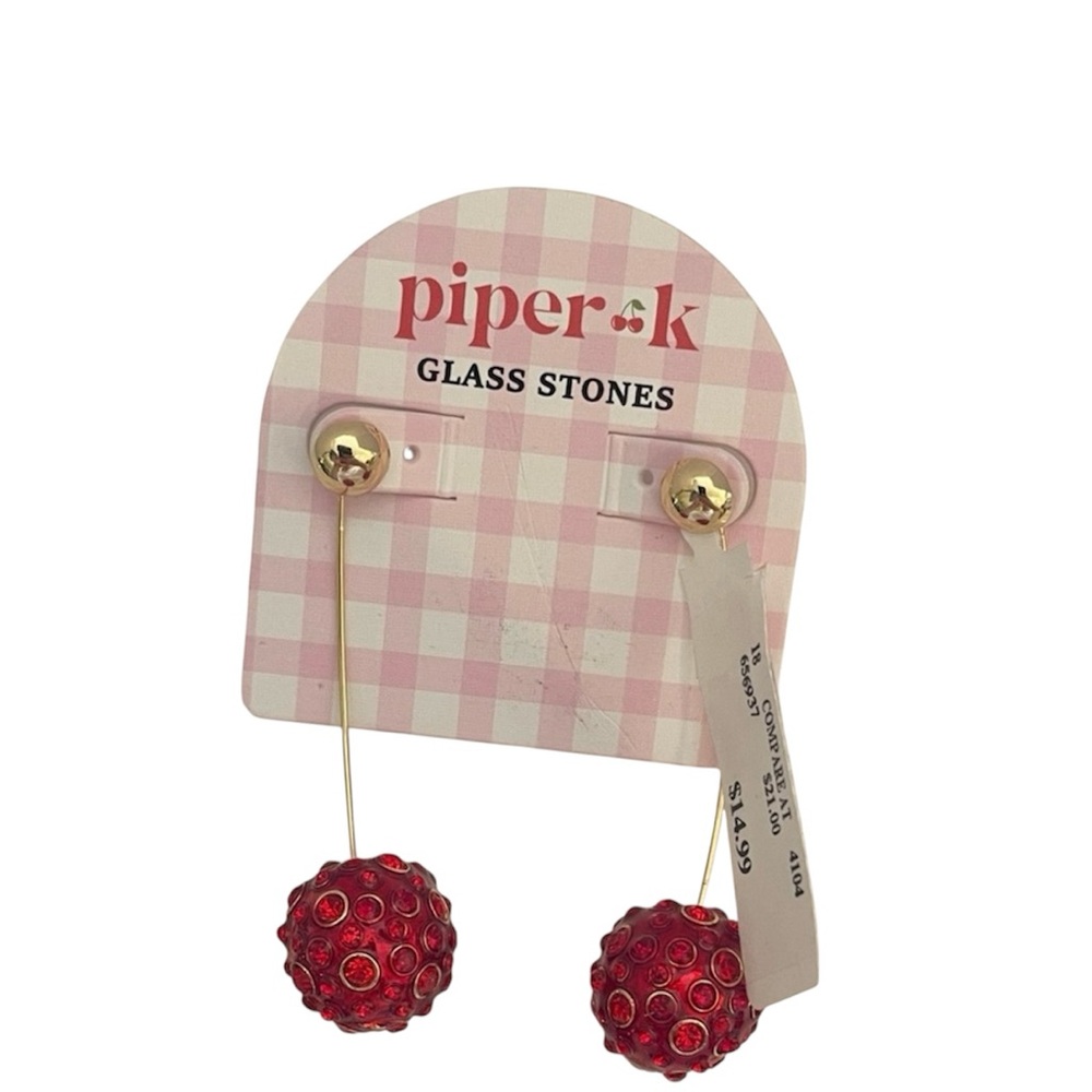 Piper K Red Glass Cherry Stone Earrings - NWT ***